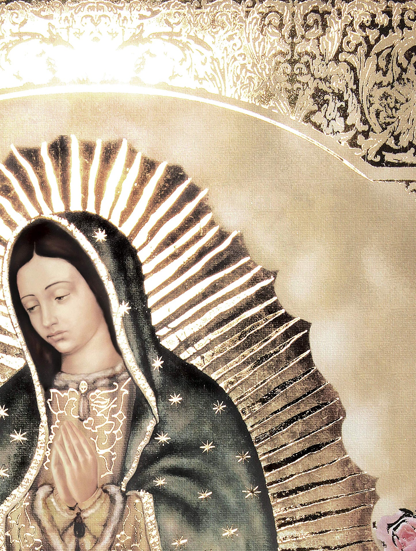 Our Lady of Guadalupe Body Portrait Roses (8"x10") Gold Foil - Religious Wall Art Laminated Print Unframed Poster Home Decoration Arte Diseño Piezas Maestras