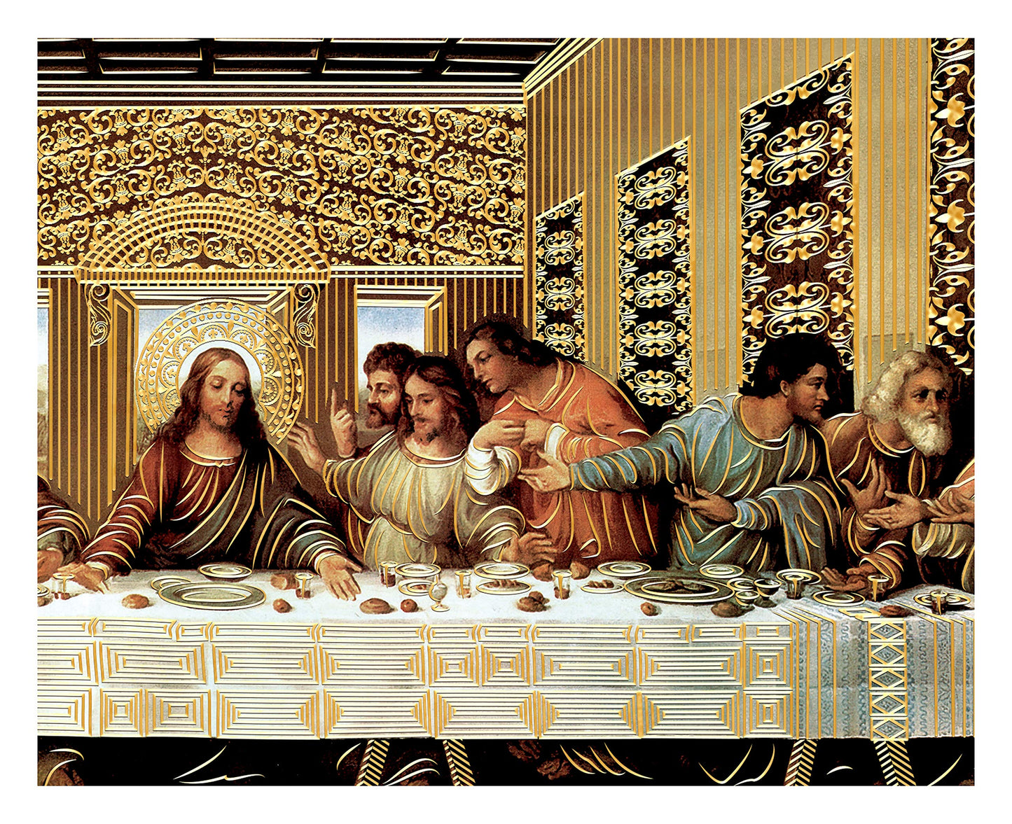 The Last Supper Jesus Christ Da Vinci (8"X10") Gold Foil - Religious Wall Art Laminated Print Unframed Poster Home Decoration Arte Diseño Piezas Maestras