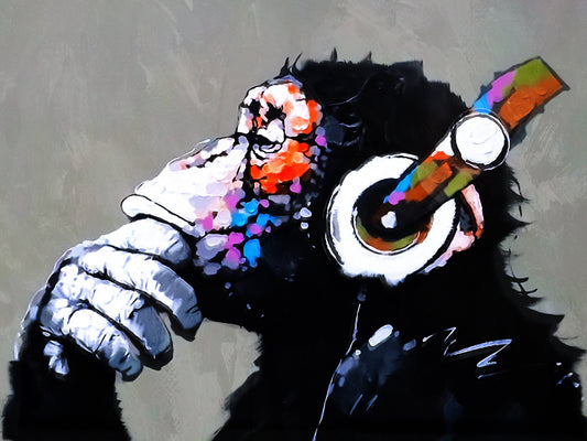 Chilling Ape With DJ Heaphones Canvas