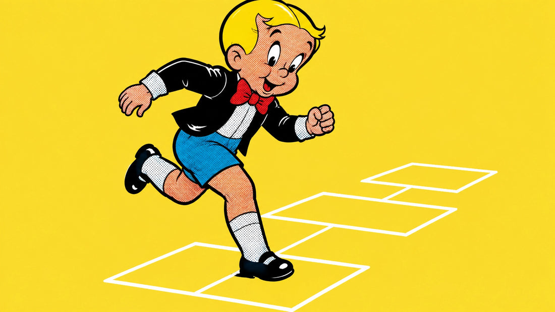 Monopoly wall art kids room action scene, first art print for children with Richie Rich art in pop art canvas style, hopping 