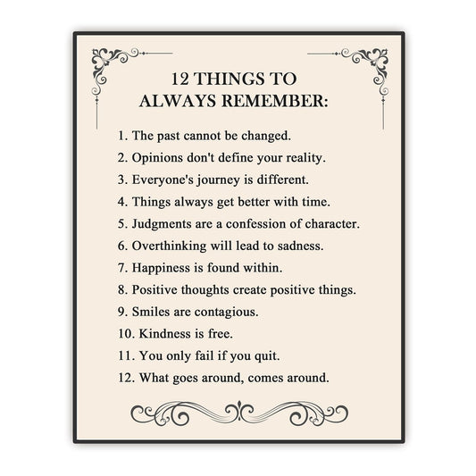 ’12 Things to Always Remember’- Inspirational Wall Art- Positive Thinking Artwork Décor-Life Quotes Poster-