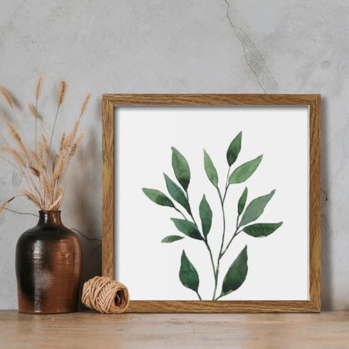 ArtbyHannah Framed Bathroom Wall Art Set of 4 for Botanical Wall Decor Green Plant Picture Frame Collage Set for Home Living Room Decoration (Walnut, 10x10)