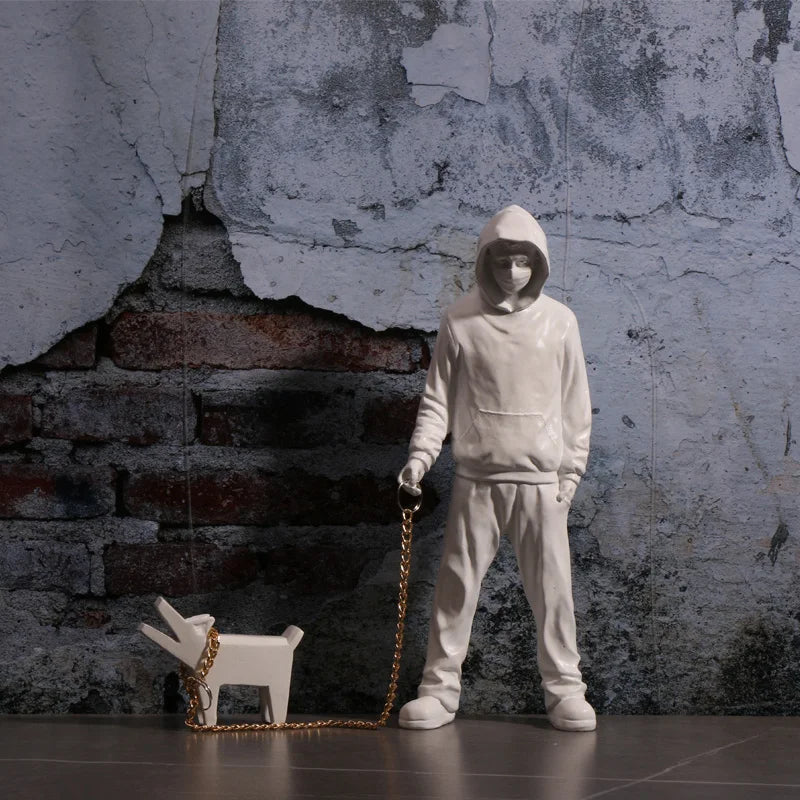 Banksy Inspired Get Out While You Can Sculpture with Man and Dog