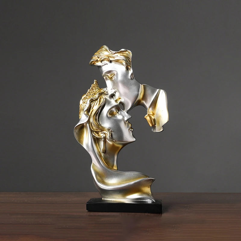 Champagne colored Timeless Lovers Kissing Statue, showcasing a graceful and affectionate pose