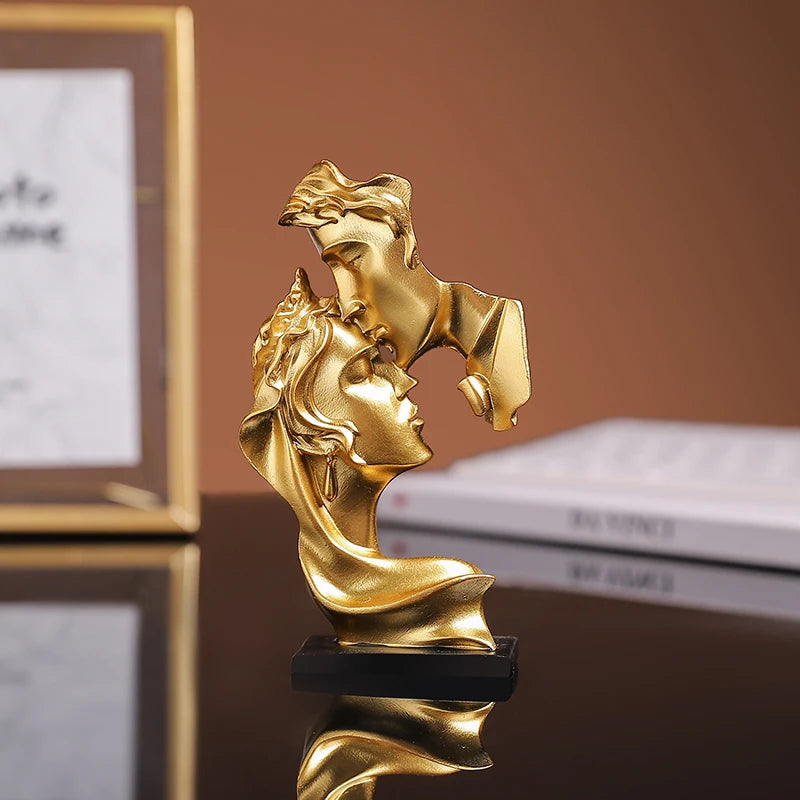 Close-up of the Timeless Lovers Kissing Sculpture, highlighting its European style and detailed craftsmanship