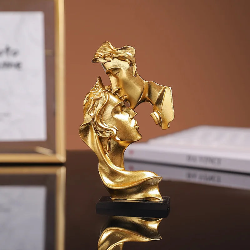 Detailed view of the Timeless Lovers Kissing Statue in sandstone color, featuring intricate design and elegance