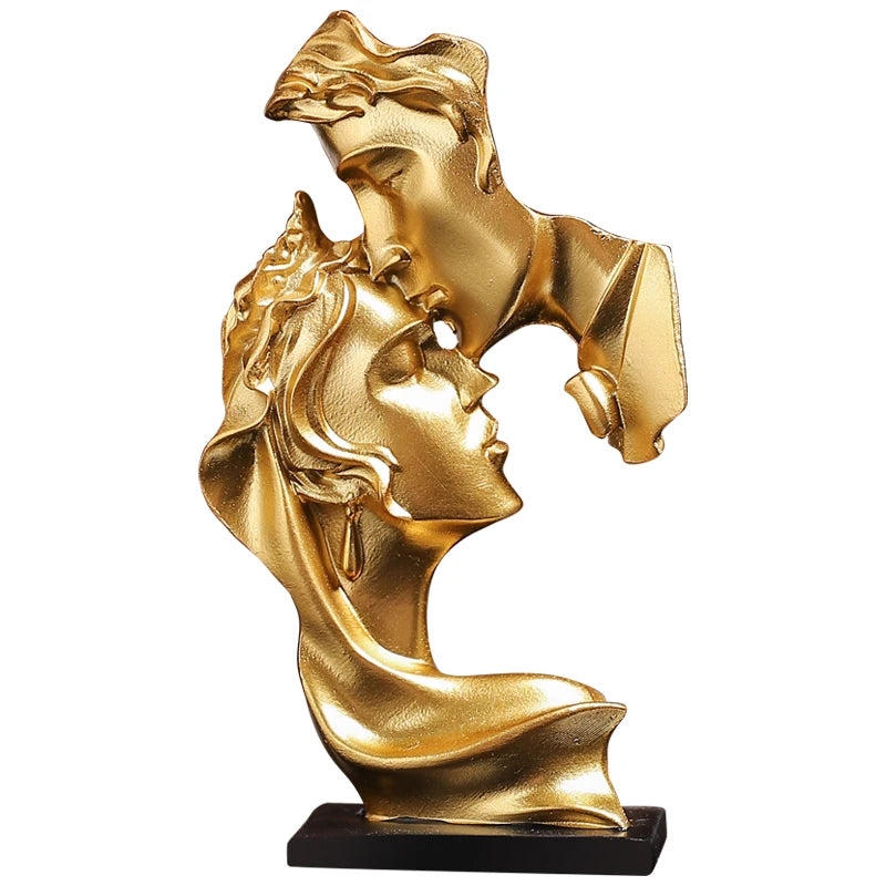 Mini Lovers Kissing Sculpture in gold, a refined piece for enhancing desktop or shelf decor