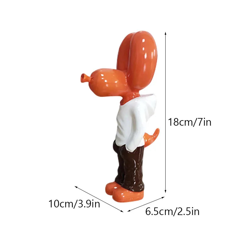 Orange Hands In Pocket Balloon Dog statue inspired by Jeff Koons, showcasing playful design