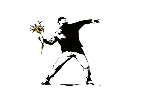 Banksy Rage The Flower Thrower Bouquet Satirical Satire Building Graffiti Artist Art Street Vandal Stencils Urban Brick Wall and Peace Cool Wall Decor Art Print Poster 18x12