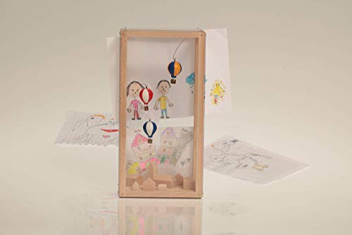 Hot air balloon city. Artwork Sculpture in a box. Handcraft Decor Desk Standing Wooden 3D Picture