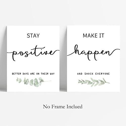 Inspirational Wall Art Office Decor, Motivational UNFRAMED Prints for Bedroom | Living Room | Classroom, Black and White Daily Positive Affirmations Poster for Women Men Kids, Set of 4, 8"x10"