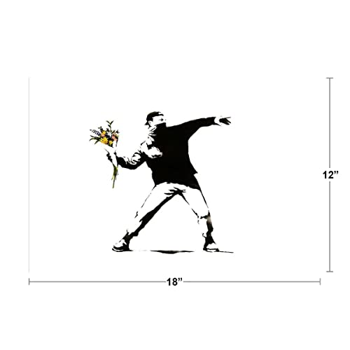 Banksy Rage The Flower Thrower Bouquet Satirical Satire Building Graffiti Artist Art Street Vandal Stencils Urban Brick Wall and Peace Cool Wall Decor Art Print Poster 18x12