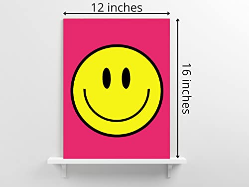 Preppy Room Decor Aesthetic Smiley Face Poster Wall Art for Teen Girls Bedroom, Cute Preppy Prints, Posters , Gifts for Teens Girls Y2K Room or Dorm Decoration. 12x16in, UNFRAMED, Hot Pink