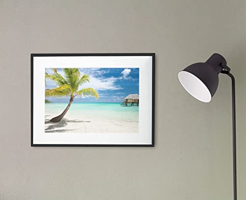 Palm Tree Poster Wall Art Huts on Tropical Beach Photo Photograph Sunset Landscape Pictures Ocean Scenic Scenery Nature Photography Paradise Scenes Home Gift Cool Wall Decor Art Print Poster 18x12