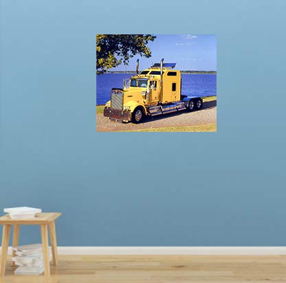 Yellow Kenworth Semi Big Rig Diesel Transportation Truck Wall Decor Art Print Poster (16x20)