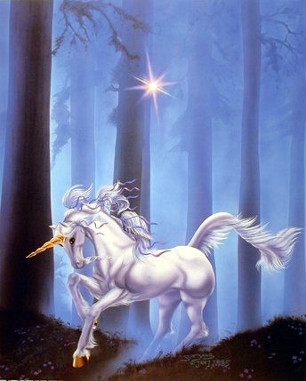 Fantasy Mythical Unicorn Horse Forest Path Wall Decor Art Print Poster (16x20)