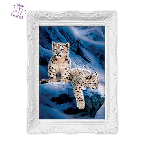 3D LiveLife Lenticular Wall Art Prints - Snow Leopard Cubs from Deluxebase. Unframed 3D Big Cat Poster. Perfect wall decor. Original artwork licensed from renowned artist, Joh Naito