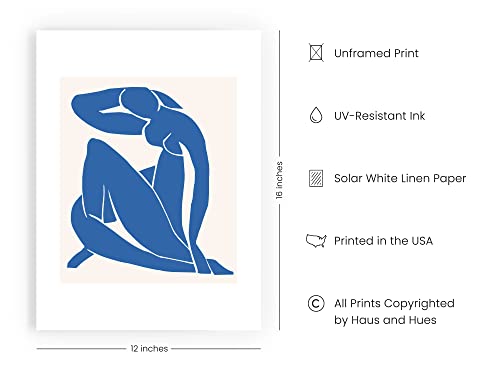 HAUS AND HUES Matisse Print and Art Exhibition Poster - Henri Matisse Prints and Posters | Matisse Posters for Exhibition Walls Matisse Wall Art Matisse Blue Poster and Nude Art UNFRAMED 12"x16"