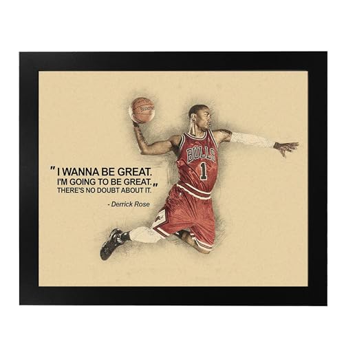 Derrick Rose Quotes- "I Wanna Be Great-No Doubt" -Motivational Basketball Poster Print, Great Inspirational Wall Art Decor For Home Decor, Office Decor, Locker Room & Gym Decor, Unframed - 10x8"