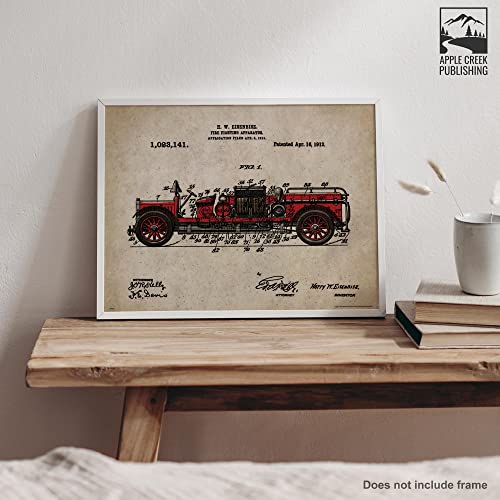 Firefighting Fireman Fire Truck Engine Patent Poster Art Print Helmet Gear Charles Freitag 11X14 Wall Decor Picture