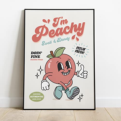 Retro Wall Art I'm Peachy Character Poster 12x16in, Nostalgic Retro Poster, Cool Wall Art, Cute Room Decor