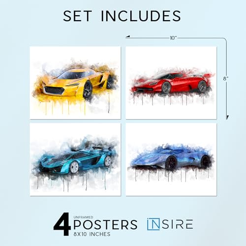 Insire Car Posters for Boys Room, Cars Posters for Boys Room, Super Car Posters for Boys Room Fast Cars Posters Car Prints for Boys Room Cars Pictures for Wall, Little Boys Posters Unframed (8x10”)