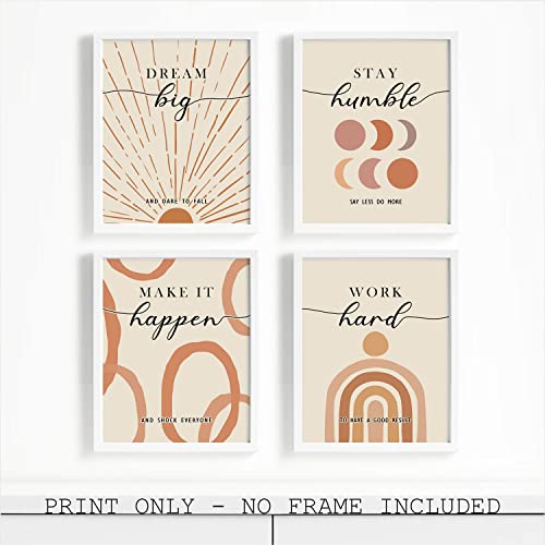 Inspirational Wall Art Boho Decor Positive Affirmations Wall Decor for Bedroom Living Room Office Classroom Abstract Motivational Prints Poster for Women Men Kids| Pack of 4, Unframed 8x10