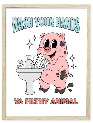 Palettes and Prints Bathroom Wall Art, Bathroom Art, Kitchen Decor, Kitchen Wall Art, Wash Your Hands Sign, Funny Bathroom Decor Wall Art, Retro Poster, Cute Posters for Room Aesthetic (Unframed)