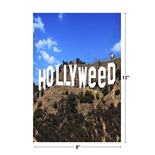 Hollyweed Poster Hollywood Sign Funny Marijuana Cannabis Room Dope Gifts Guys Propaganda Smoking Stoner Reefer Stoned Buds Pothead Dorm Walls Thick Paper Sign Print Picture 8x12
