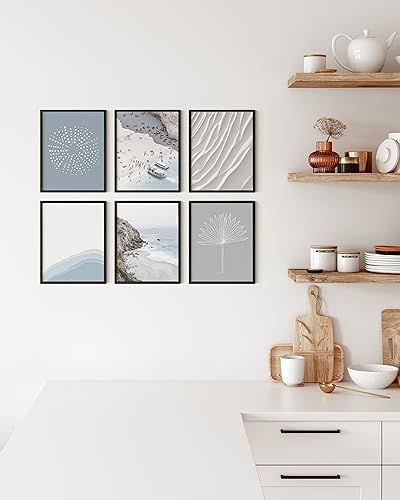 HAUS AND HUES Beach Pictures Wall Art - Set of 6 Coastal Wall Decor and Beach Posters for Walls, Beach Artwork for Walls, Ocean Wall Art Prints, Beach Wall Decor Blue Wall Art (8x10, Unframed)