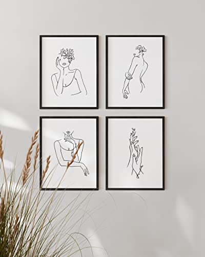 HAUS AND HUES Minimalist Line Art - Set of 4 Minimalist Print Wall Decor, Minimalist Wall Art Big Female Poster, Line Drawing Wall Art Women Body, Aesthetic Drawings, Sketch Poster (8"x10", UNFRAMED)