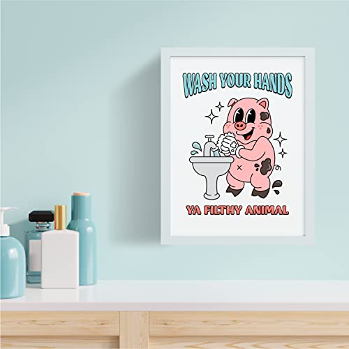 Palettes and Prints Bathroom Wall Art, Bathroom Art, Kitchen Decor, Kitchen Wall Art, Wash Your Hands Sign, Funny Bathroom Decor Wall Art, Retro Poster, Cute Posters for Room Aesthetic (Unframed)