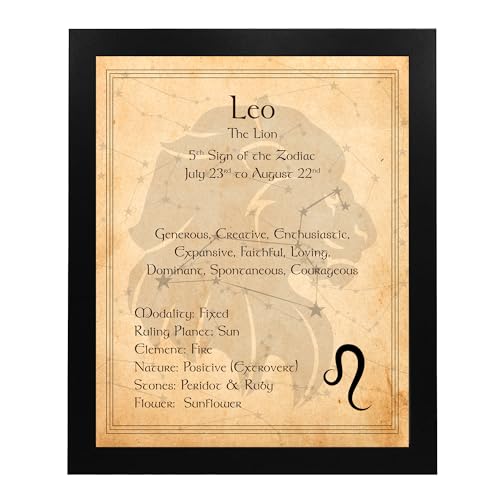 Leo - The Lion - Zodiac Sign Spiritual Wall Art Print. Inspirational Constellation Wall Art. Horoscope's Primary Elements. Ideal For Home Decor, Office Decor & Bedroom Decor. Unframed - 8x10"
