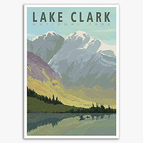 xtvin Lake Clark National Park America Vintage Travel Poster Art Print Canvas Painting Home Decoration Gift（12X18inch）