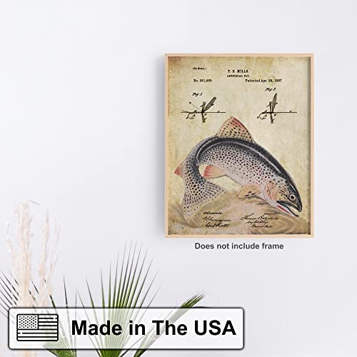 Apple Creek Antique Fly Fishing Lure US Patent Poster Art Print Rainbow Trout Largemouth Bass Walleye Muskie Lures Poles 11x14 Wall Decor Pictures