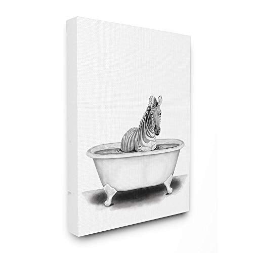 Stupell Industries Zebra in A Tub Funny Animal Bathroom Drawing, Design by Rachel Neiman Wall Art, 16 x 20, Canvas