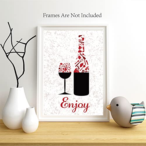 CREATCABIN Kitchen Kitchenware Red Canvas Art Prints Posters Wall Art Decorations Enjoy Love Eat Drink Set of 4 for Kitchen Restaurant Cafe Bar House Decor Unframed 8 x 10inch