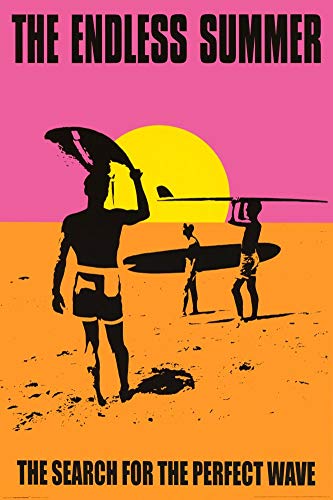 Classic Endless Summer 36x24 Movie Art Print Poster Wall Decor Surfing Surfboards Beach Sunset orange Pink and Yellow