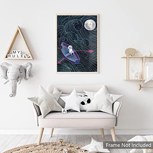 Selitiyer Astronaut Wall Art Dark Background Bedroom Wall Decor Universe Canvas Prints Space Boating Poster Kids Baby Room Wall Art for Kids Bedroom Home Decor 16x24 Inch No Frame