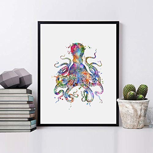 Octopus Watercolor Art Print Inspirational Wall Poster Marinel Life Sea Animal Watercolor Octopu Art Print Modern Art Decor 8x10inch No Frame