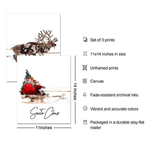Christmas Wall Art Prints Set of 3 Canvas Artwork Posters Aesthetic Pictures Winter Santa Claus With a Sleigh Xmas Decorations for Home Bedroom Living Room Dorm Bathroom Decor (11"x14" UNFRAMED)