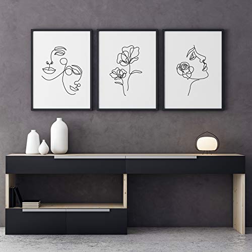 Whaline 6 Pack Minimalist Line Art Prints 8 x 10 Inch Abstract Single Line Wall Art Poster Waterproof Black White Female Face Flower Aesthetic Drawing Paintings for Bedroom Living Room College Dorm