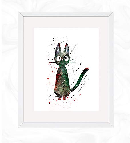 Jiji Cat Prints,Kiki's Delivery Service Anime Watercolor, Nursery Wall Poster, Holiday Gift, Kids and Children Artworks, Digital Illustration Art