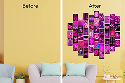 KOLL DECOR wall collage kit - 50 Set 4''x6'' Prints Aesthetic images neon posters hot pink Room Collage Decoration for Teen Girls