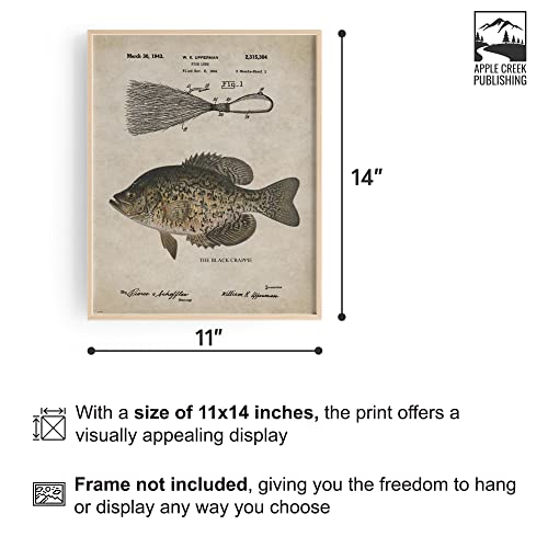 Antique Fly Fishing Lure US Patent Poster Art Print Crappie Trout Largemouth Bass Walleye Muskie Lures Poles 11x14 Wall Decor Pictures