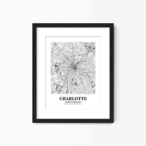 Eleville 8X10 Unframed Charlotte North Carolina City View Abstract Road Modern Map Art Print Poster Wall Office Home Decor Minimalist Line Art Hometown Housewarming wgn288