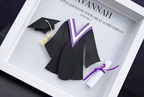 Personalized Graduation Custom Shadowbox Frame with Paper Convocation Gown and Cap with Ribboned Diploma Custom 3D Paper Wall Art