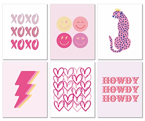 MINI ZOZI Preppy Room Decor Pink Posters 8"X10" UNFRAMED Aesthetic Trendy Stuff for Girls Dorms Room Wall Decoration Baddie Hot Paintings for Teens Cute Smiley Face xoxo Cheetah Howdy Bolt Pop Things