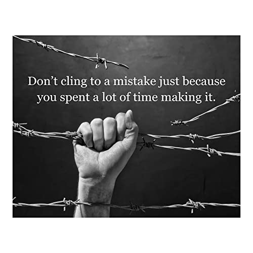 Don't Cling to Mistake- Motivational Wall Decor, This Unique Inspirational Quotes Wall Art With Black & White Photo Print Is Ideal for Office, Desk, and School Decor. Sign for Teachers, Unframed-10x8"