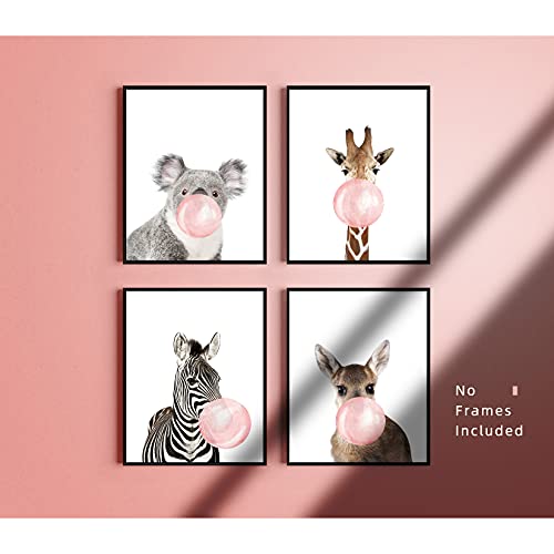 Woodland Nursery Decor Animal Wall Art for Bedroom, Set of 4, 8x10 Canvas Poster Prints Unframed, Posters for Girls Room, Safari Nursery Decor, Kids Wall Decor
